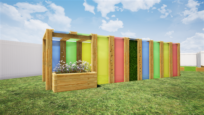 a side view of the visualisation concept of a sensory tunnel with a planter