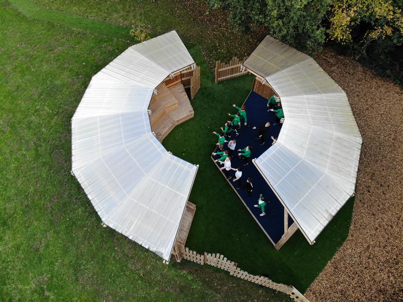 A birds eye view of the performance stage at ewloe green primary school