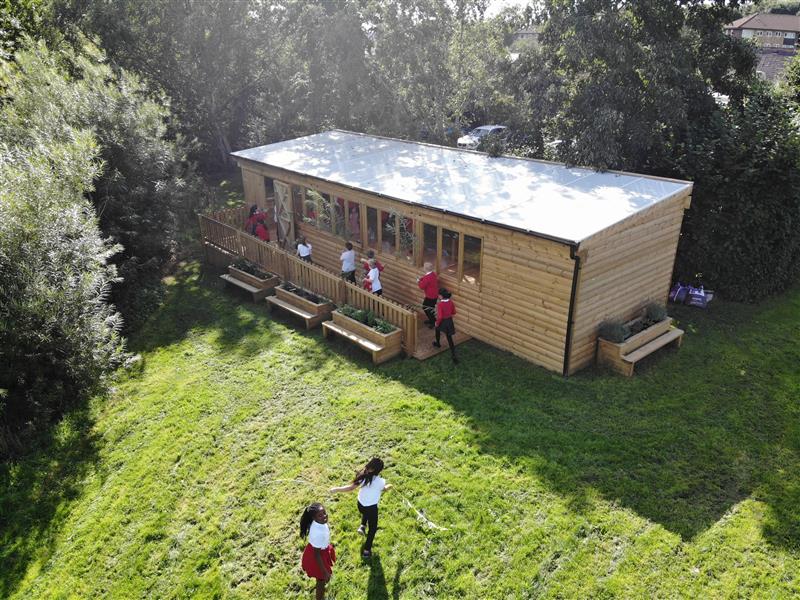 A birds eye view of the outdoor science cabin at newburn manor 