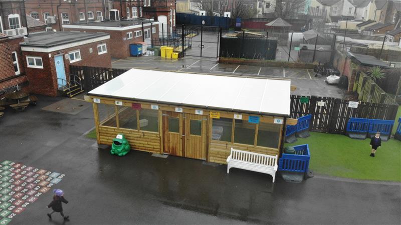 A birds eye view of the canopy in the playground at penbridge primary school
