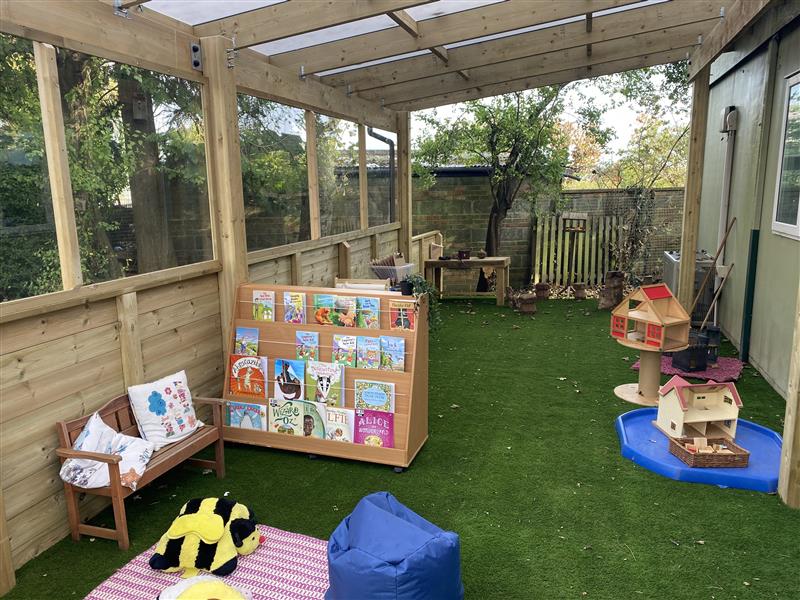 Inside the outdoor canopy at broomhill infant school.