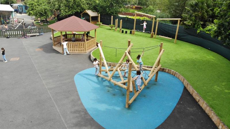 a birdseye view of the climber and outdoor classroom gazebo