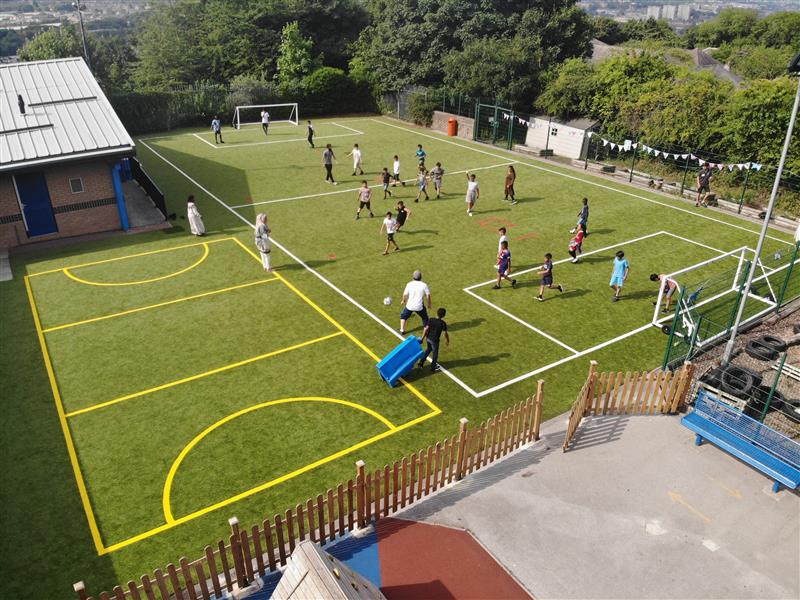 a birdseye view of the green MUGA with 4G artificial grass