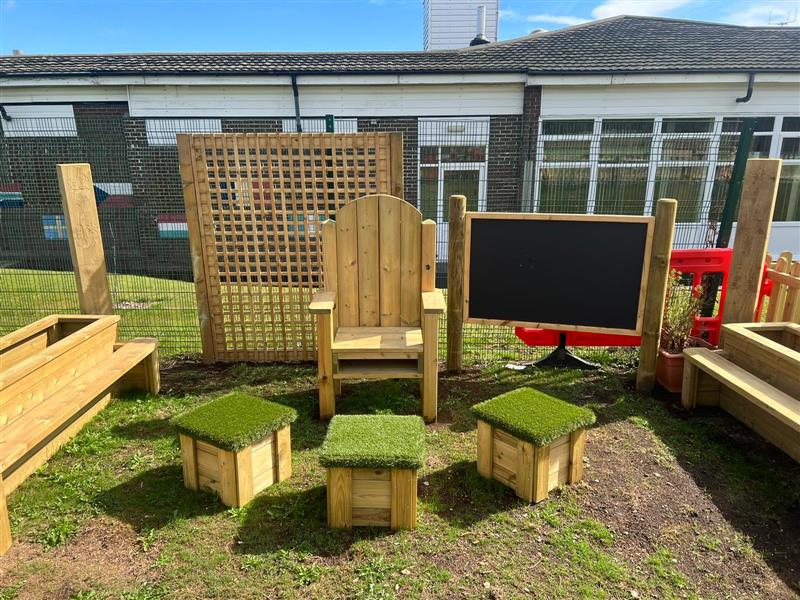A side view of the story telling area in the early years playground at Abbey Park primary school