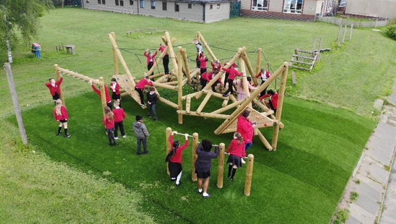 a birdseye shot of the crinkle crags wooden climbing frame