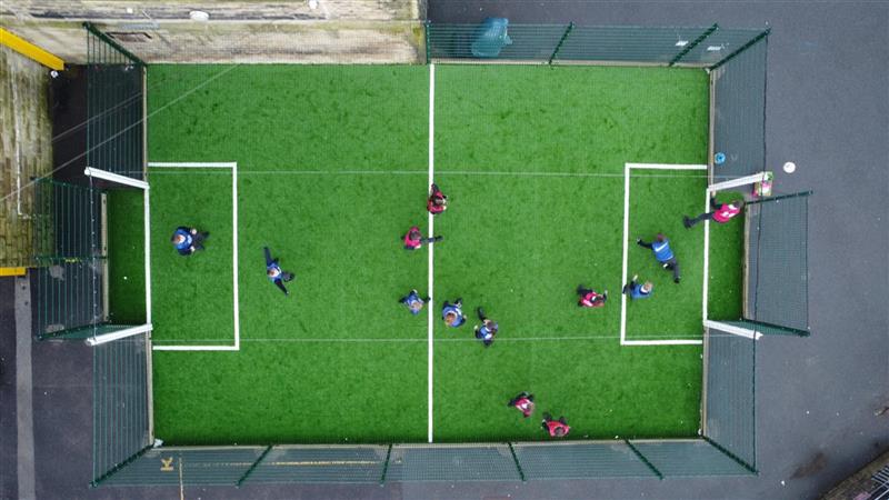 A birds eye view of the multiuse games area at colne lord street