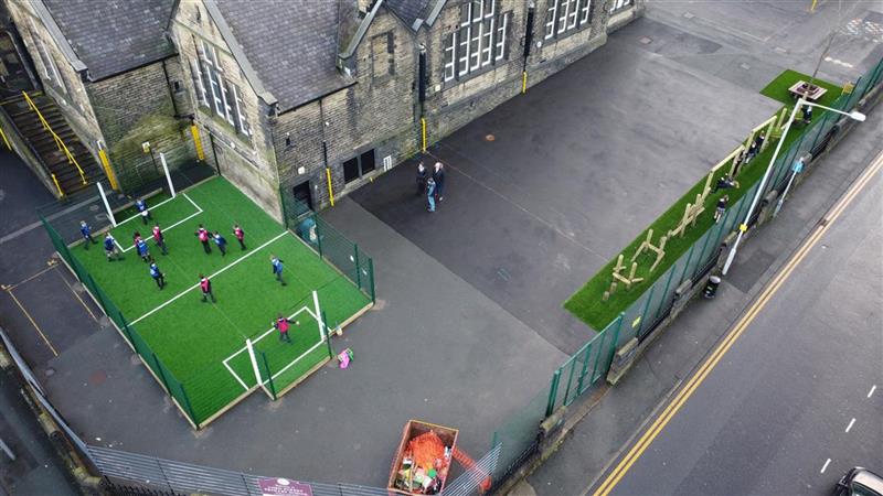 a birds eye view of the multi-use games area at a primary school setting