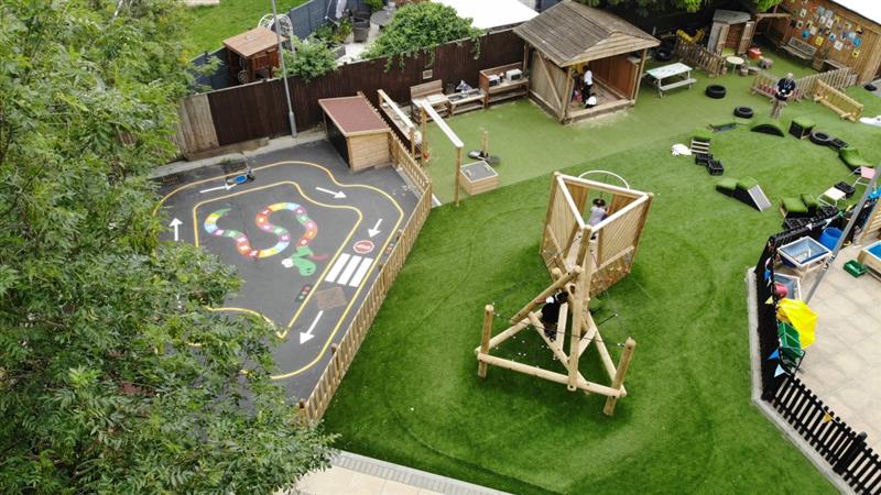 a birdseye view of the bright playground at oasis academy shirley park