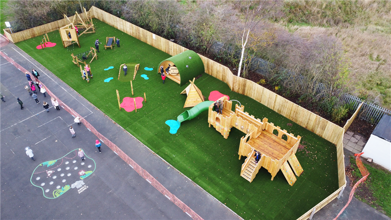 A birds eye view of the playground development at Grage Primary School 