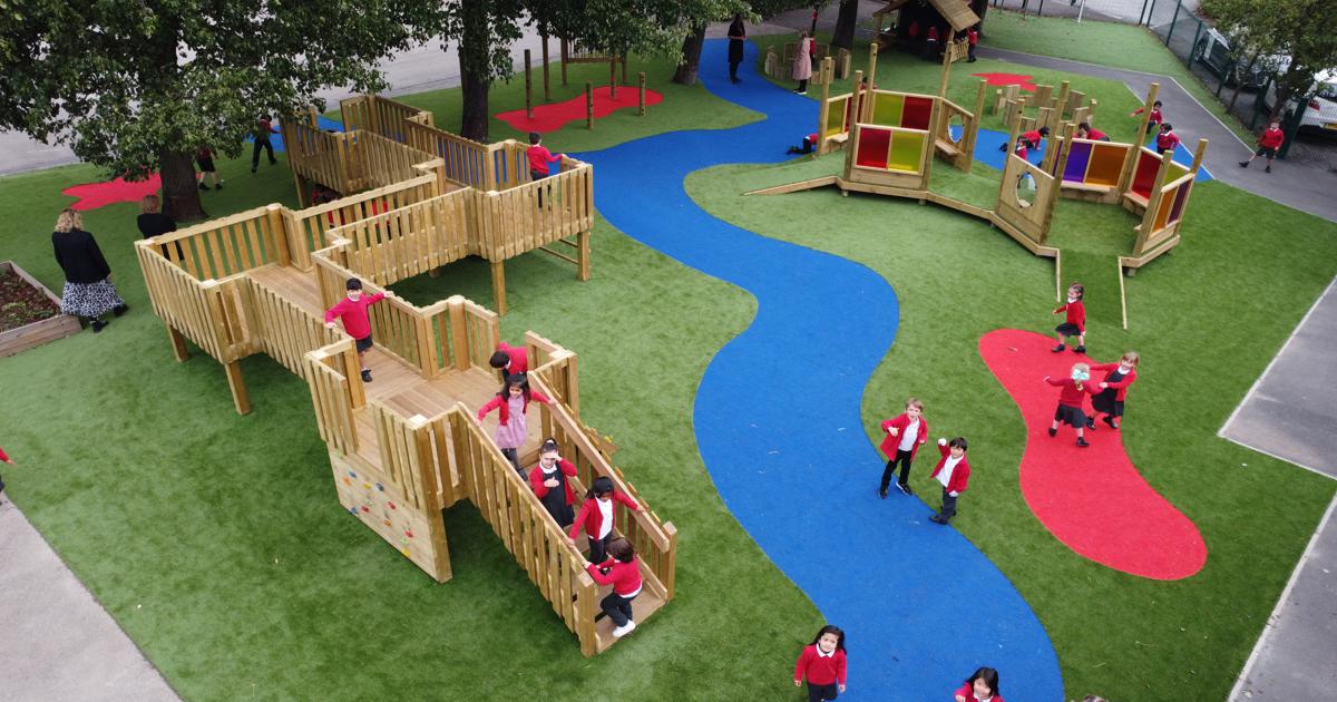 children playing on new KS1 playground design
