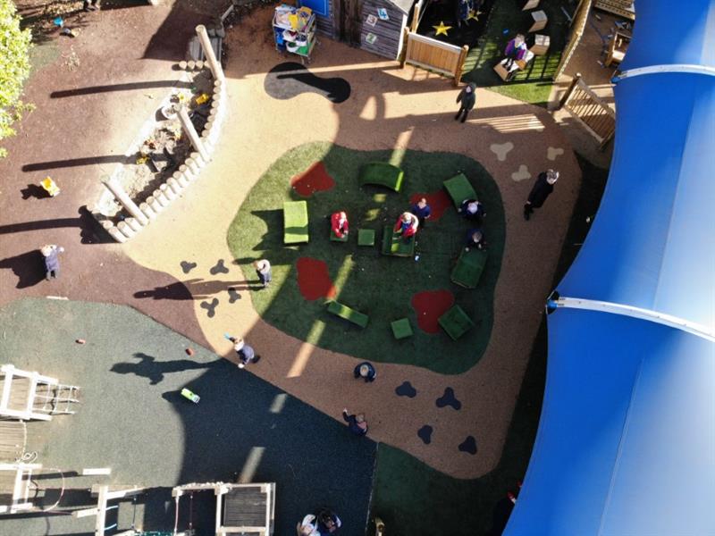 an overhead view of a colourful school playground surface