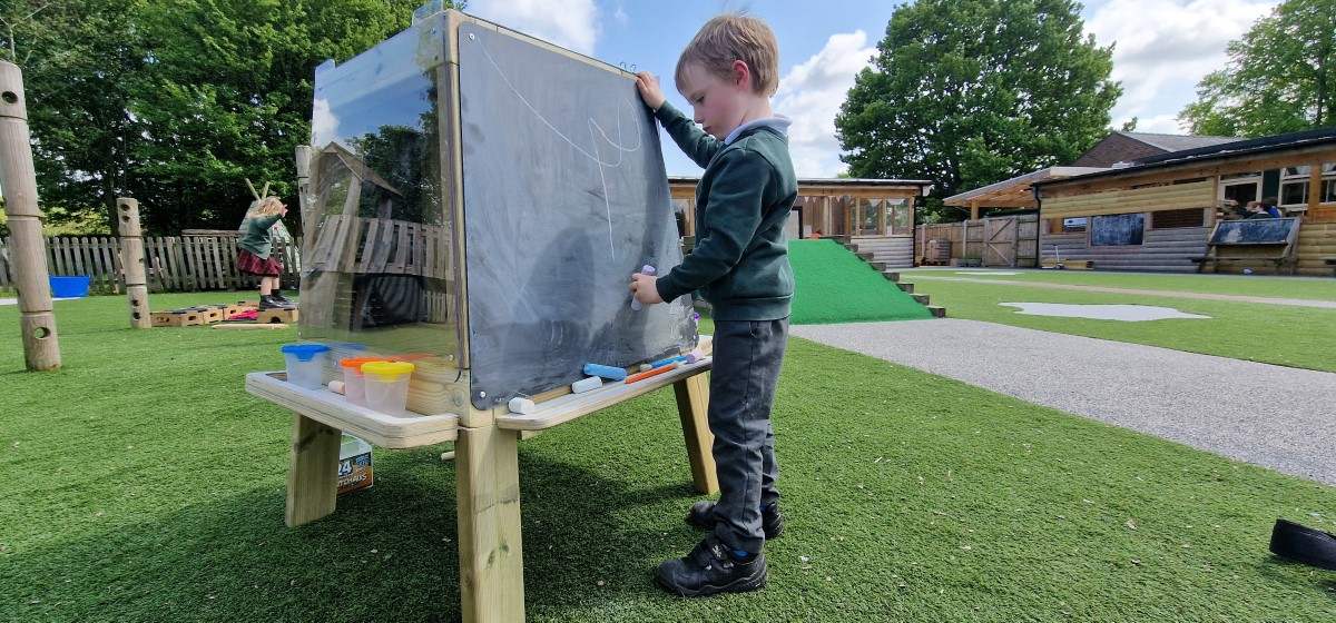 A child engaging with the group art easel from our essentials range