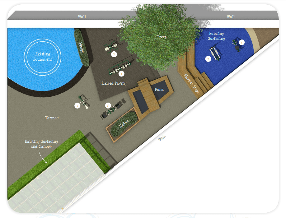 A playground plan of previous work that was carried out for Sudbourne Primary School in 2018