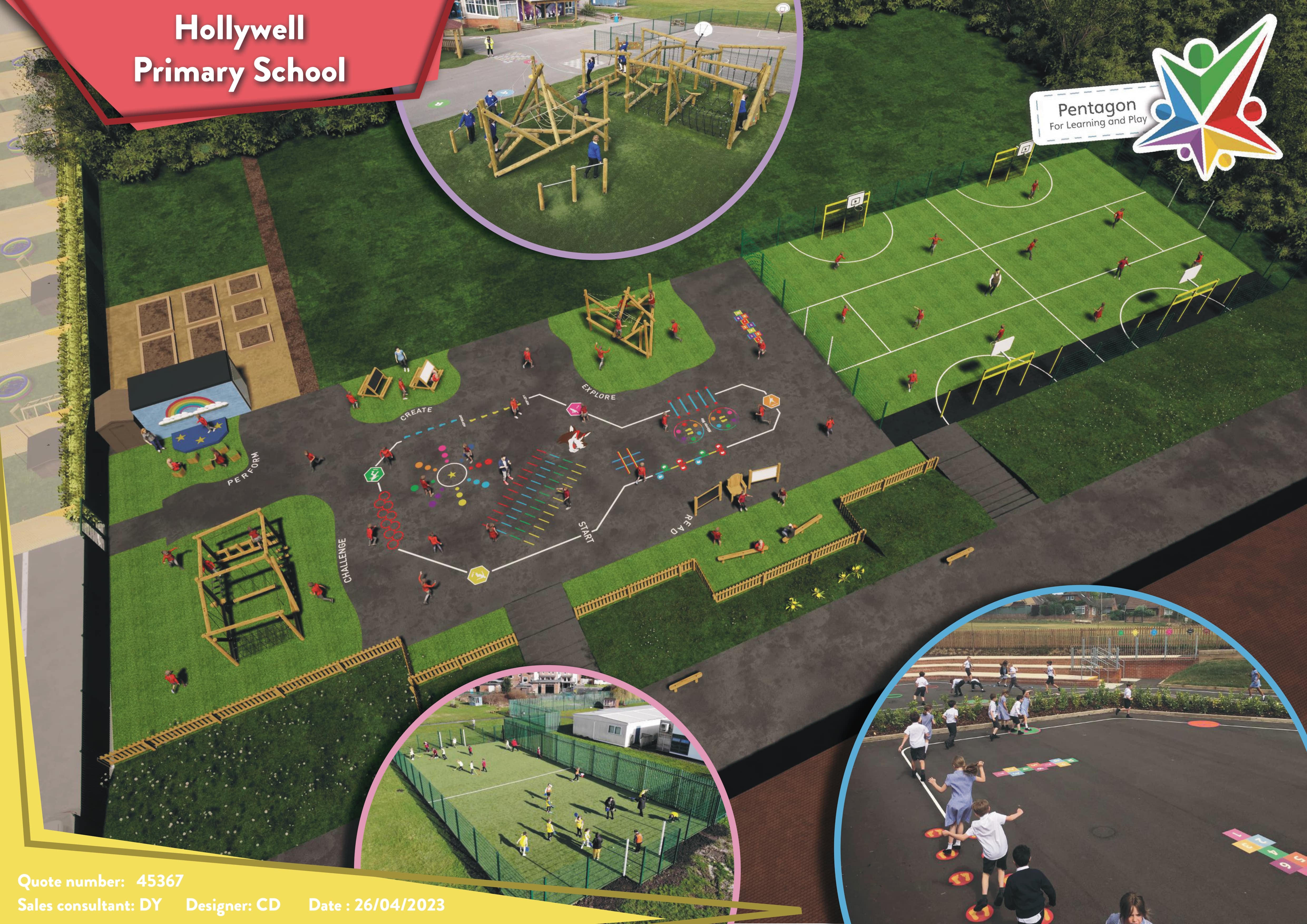 A 3D design of the Hollywell Primary School playground.