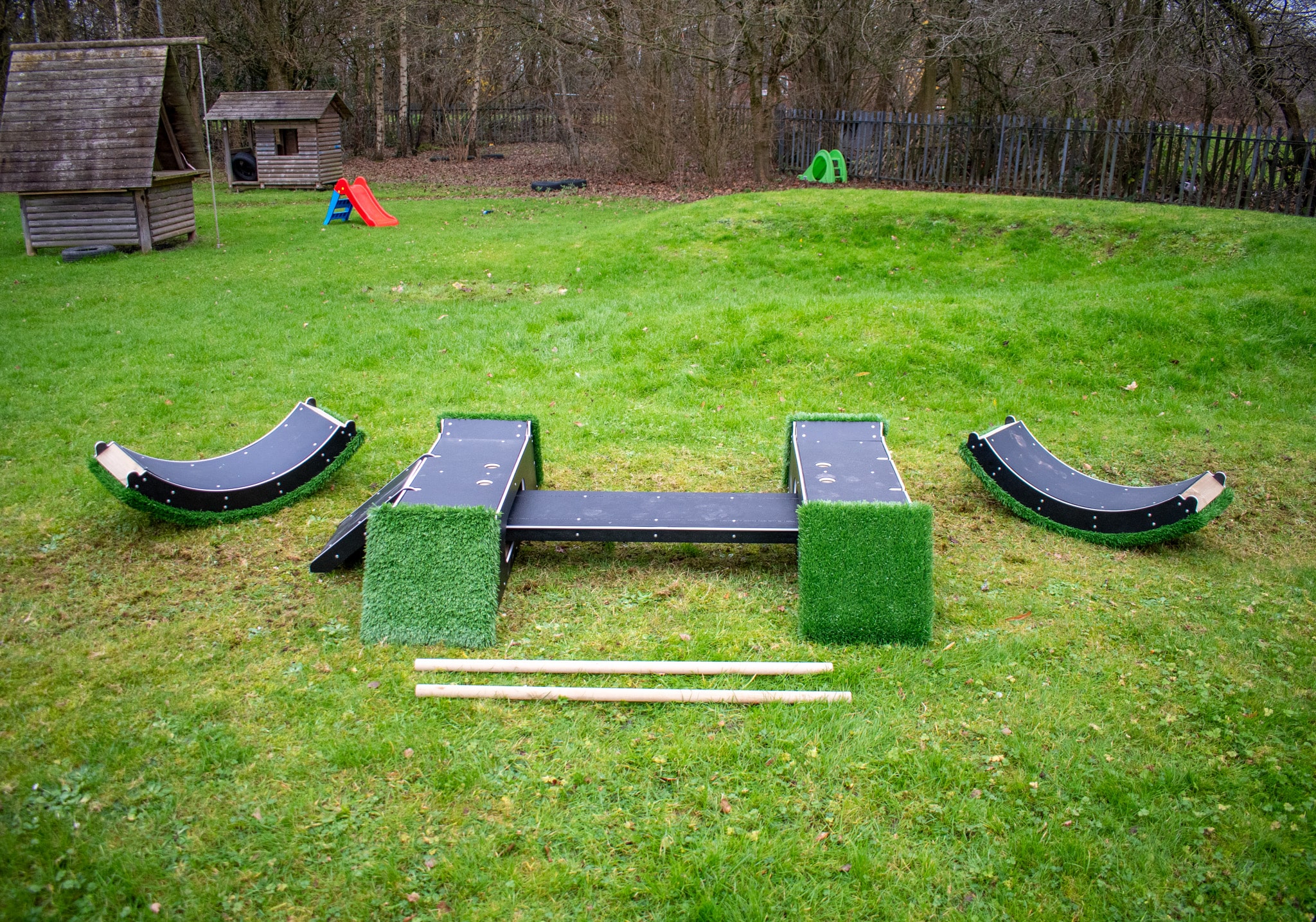 Pieces of the Rockies laid out on the natural grass area.