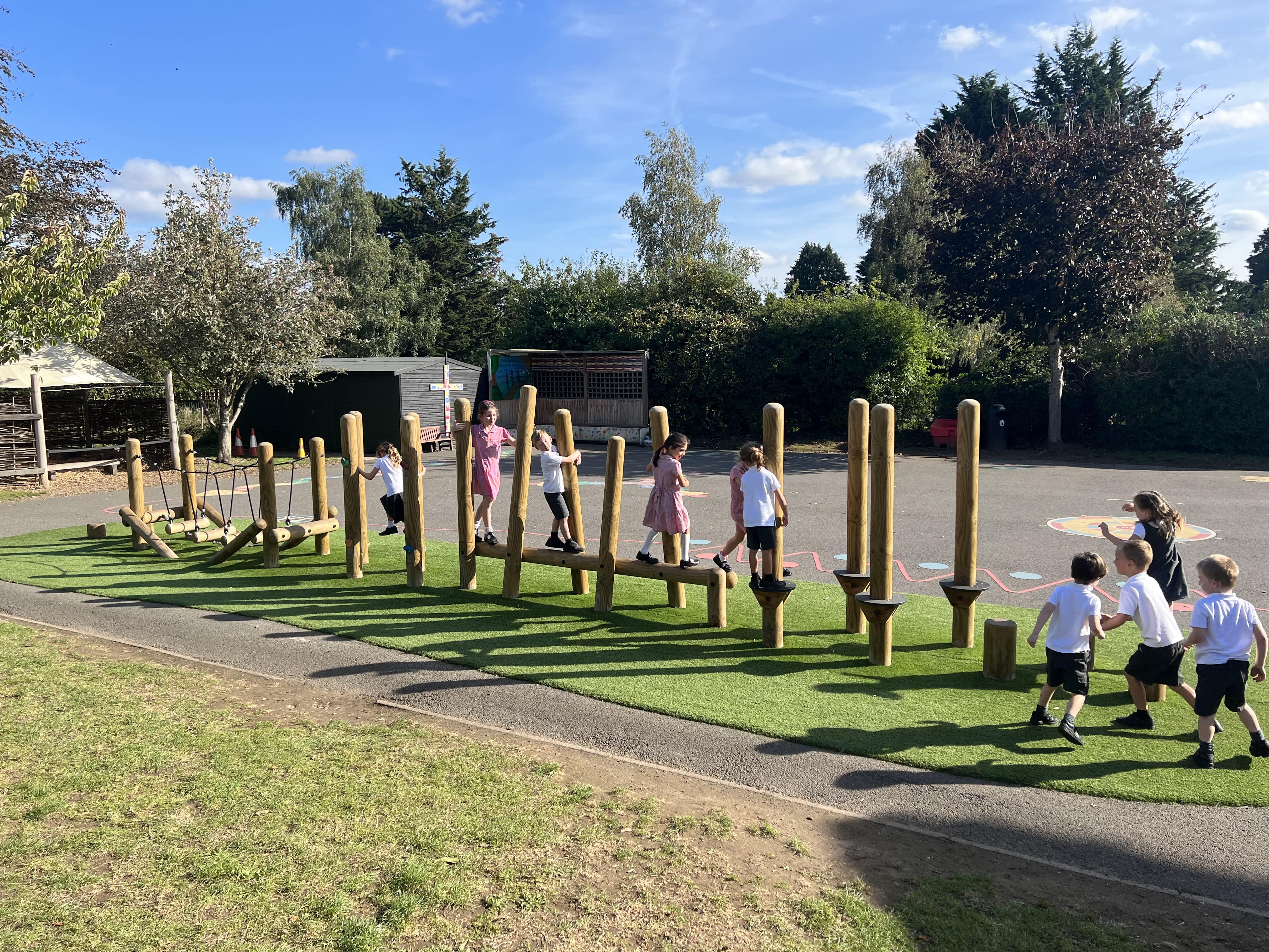 A wide shot that showcases the variety of challenges included on the Trim Trail