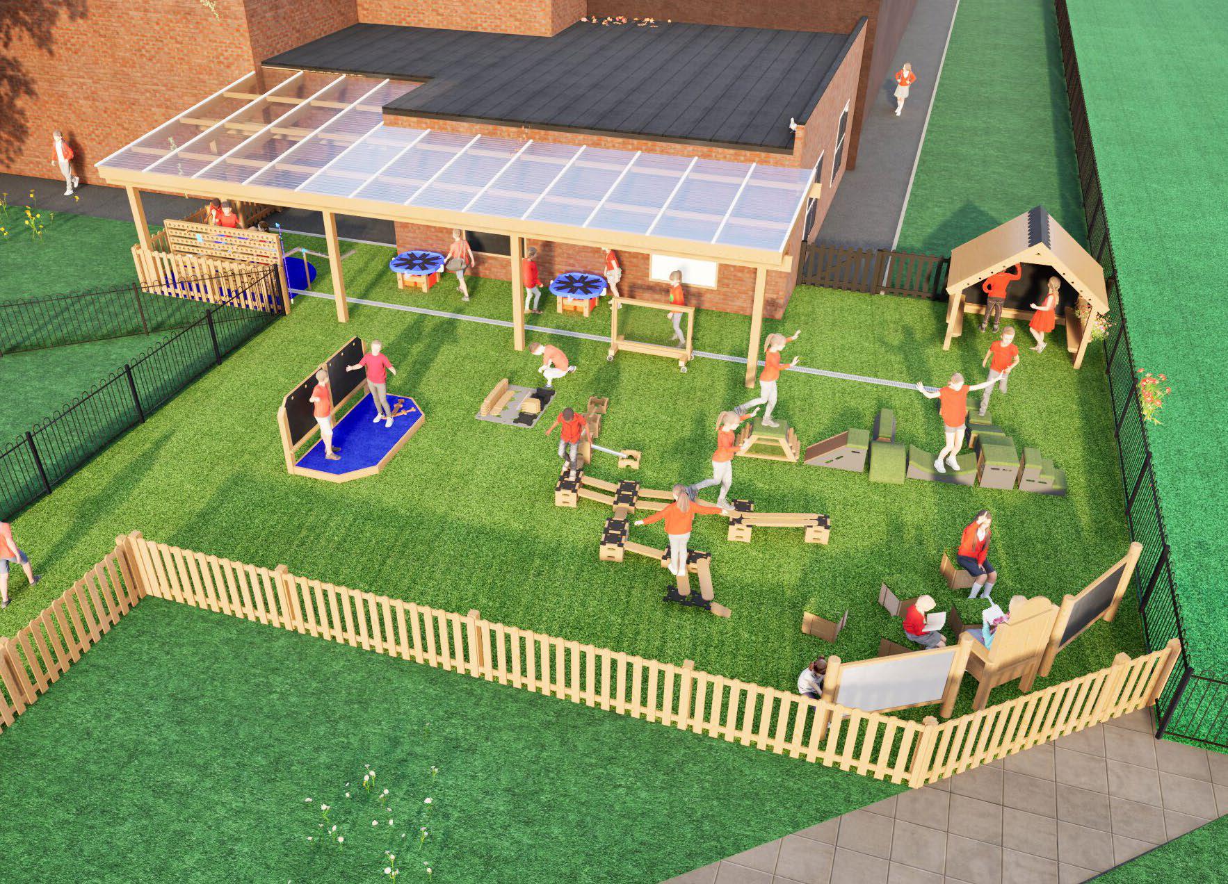 A 3D visualisation that showcases the proposed changes to the EYFS area at Park Hall Academy.