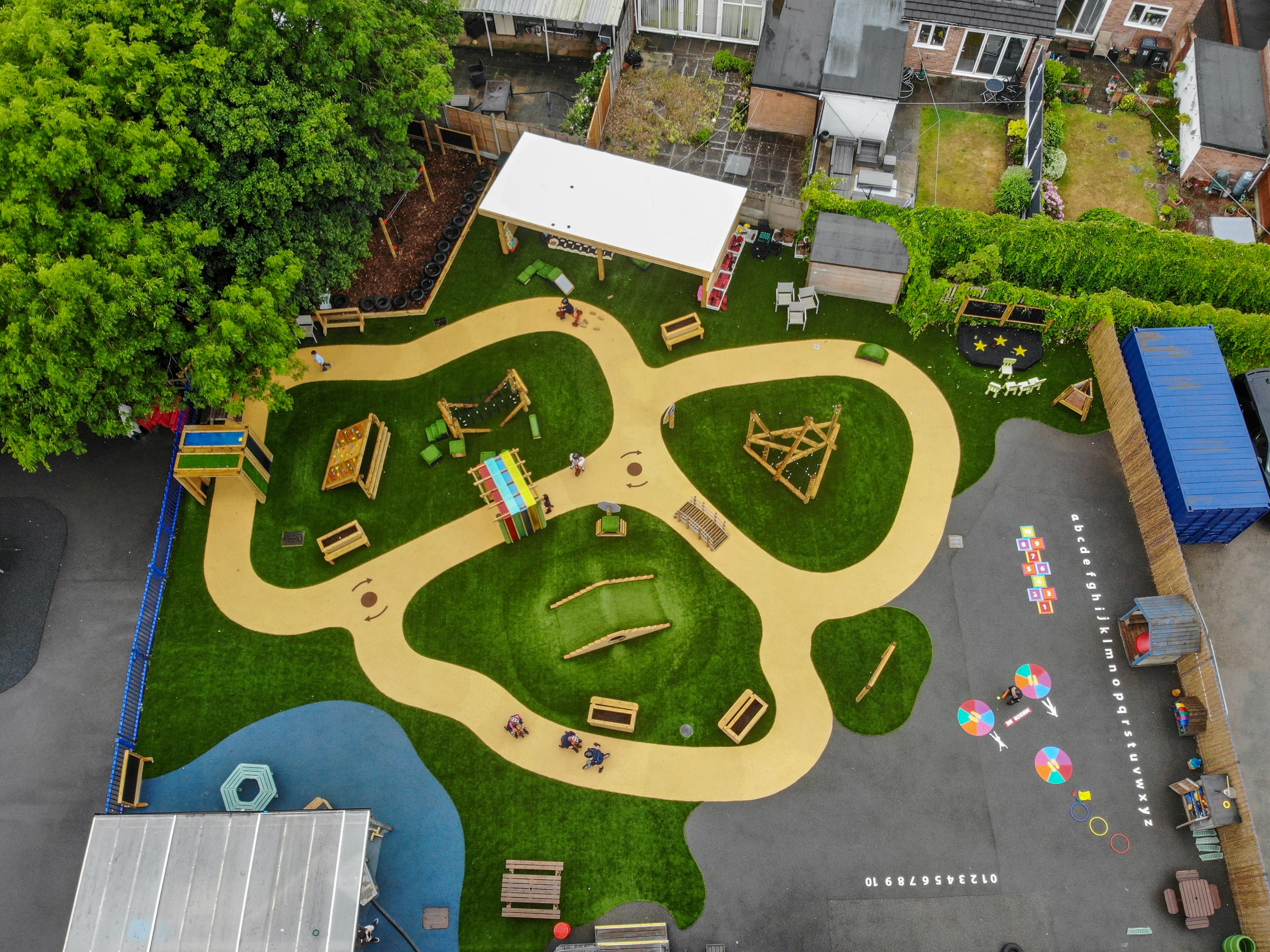 A birdseye shot showcasing the brand new eyfs play area for Yenton Primary School.