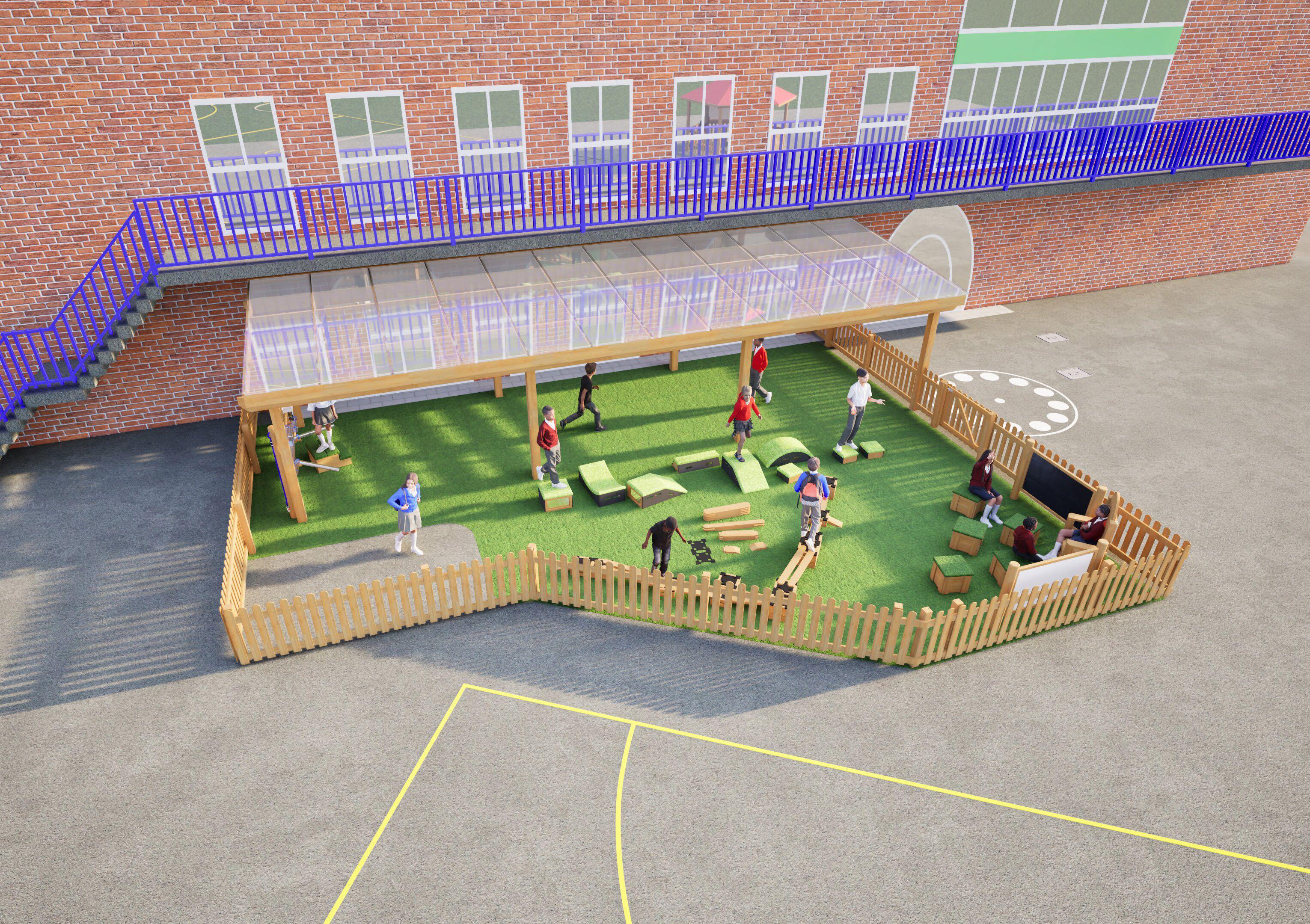 A 3D visualisation created for the new Edgbaston High School EYFS play area.
