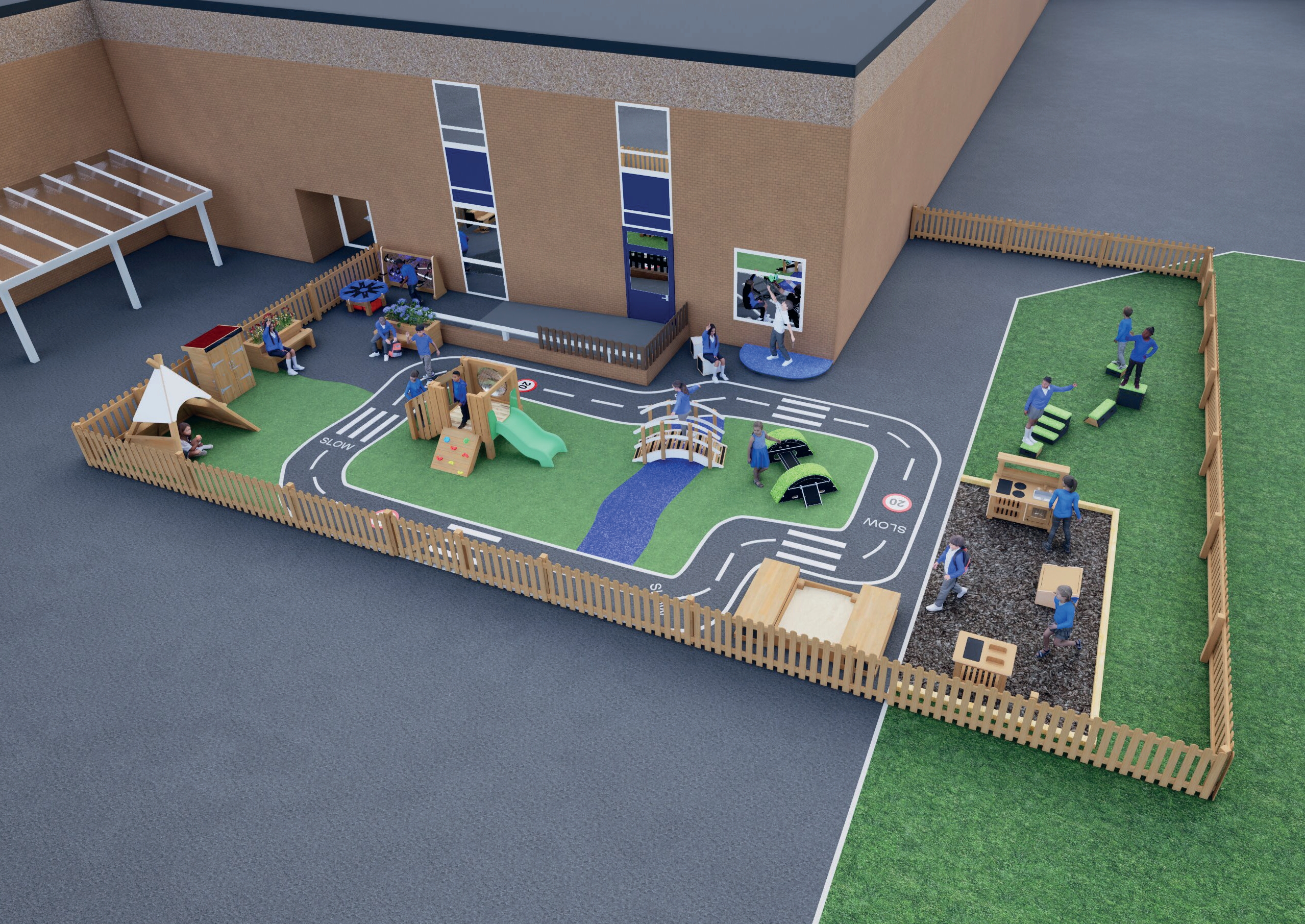 A 3D visualisation of the new proposed nursery playground at Whitkirk Primary School.