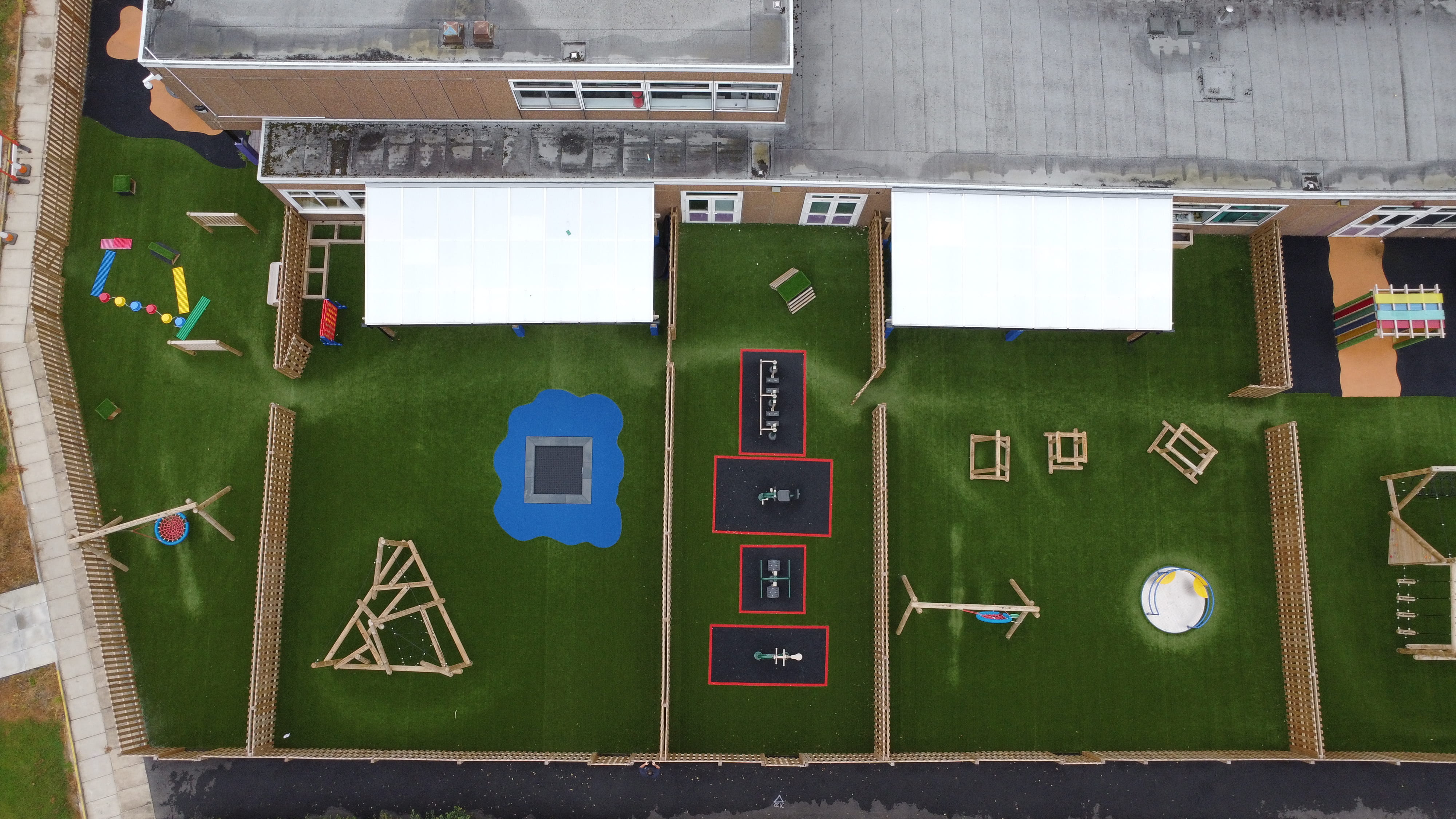 An image of the new Highfield Primary playground from directly above it.