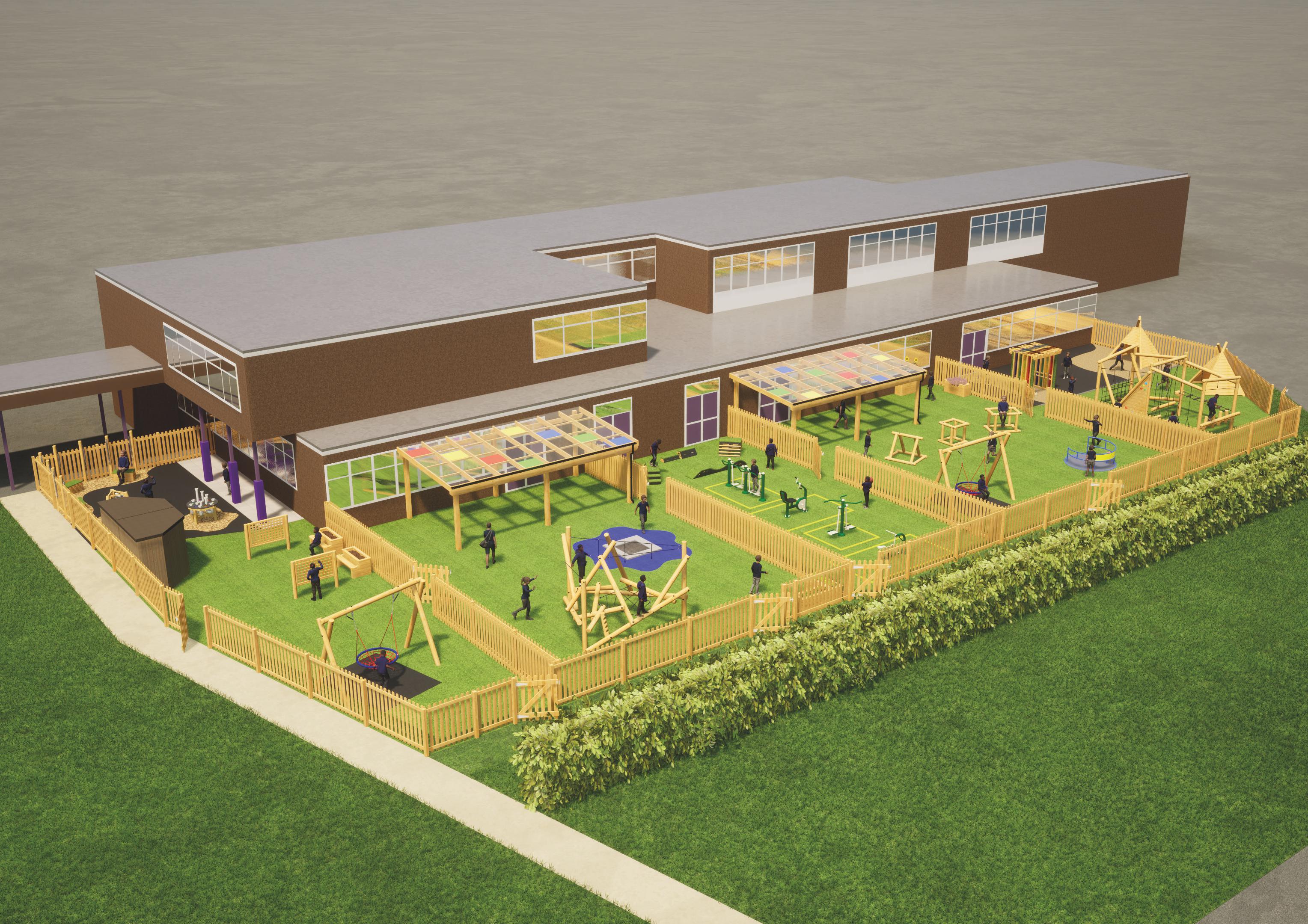A 3D visualisation of the proposed playground project at Highfield School.
