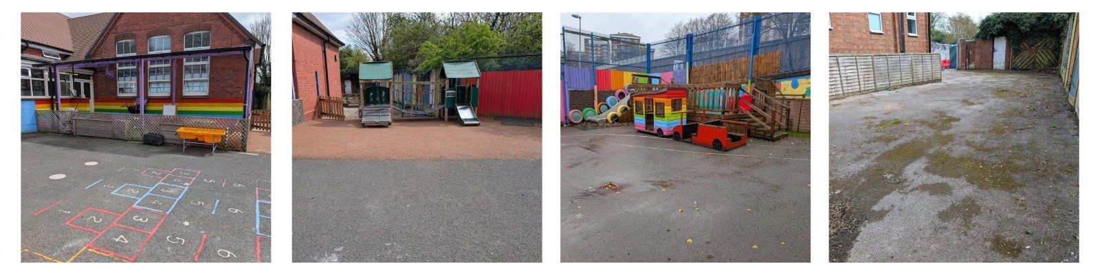 Four square images of Brierley Hill Primary School before the playground was updated.