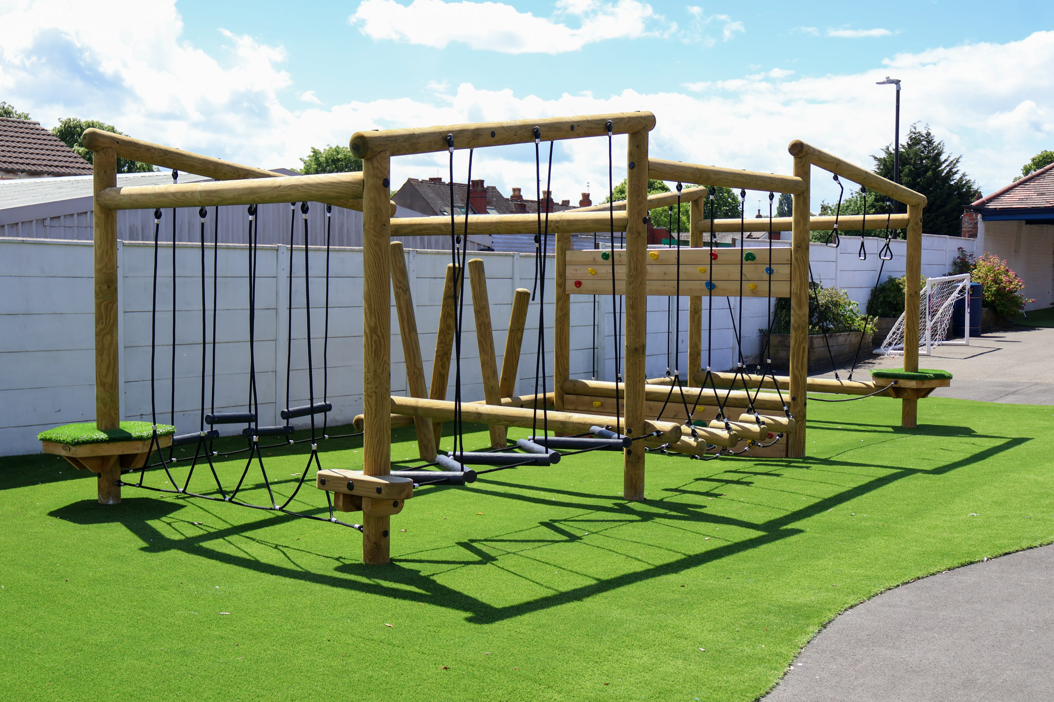 A Kielder Forest Circuit that has been installed on soft artificial grass.