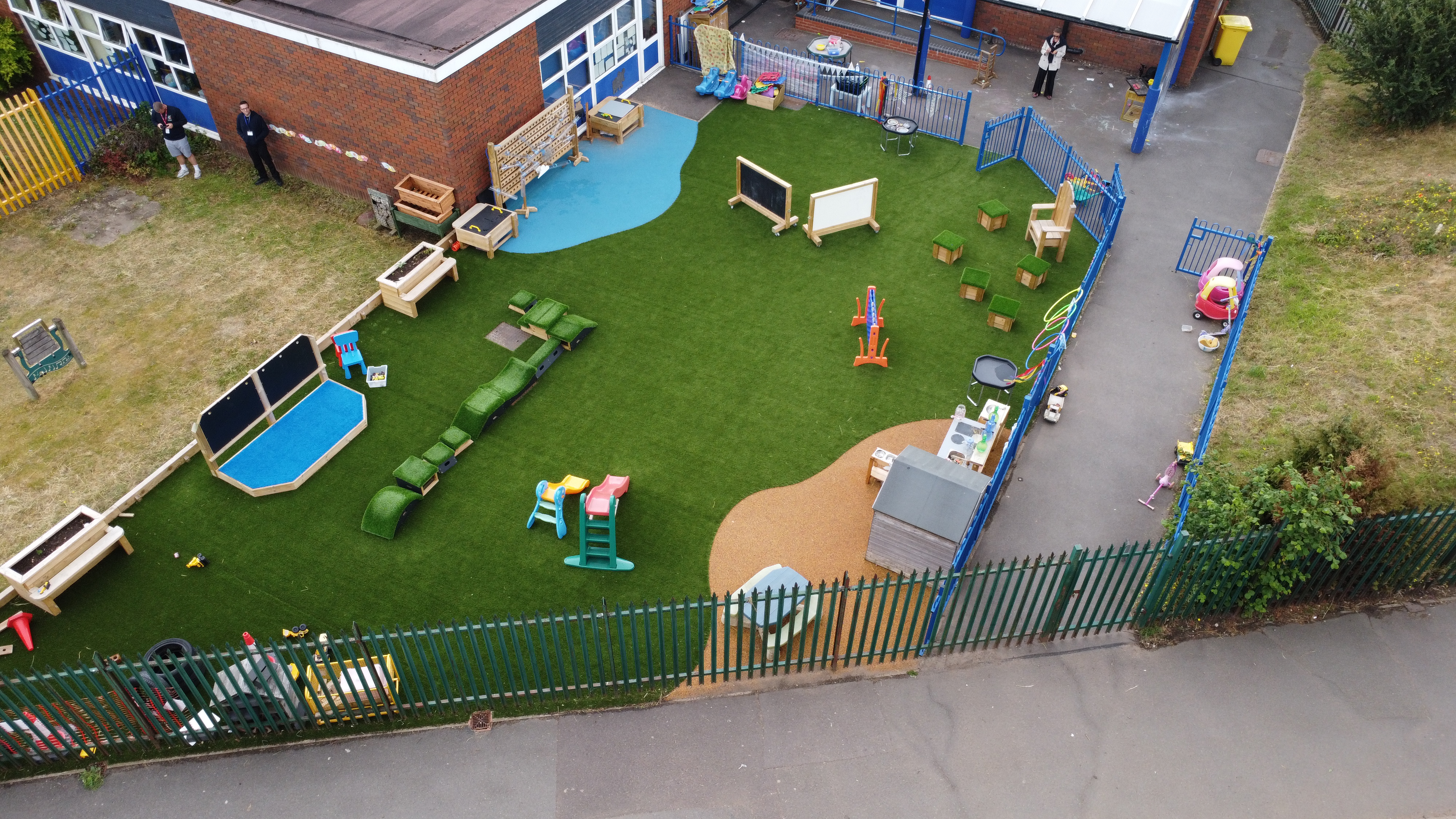 A drone shot of the nursery playground at Lodge Farm Primary.