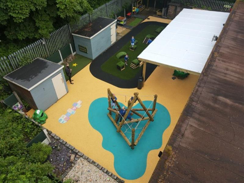 An overhead image of a reception playground design installed by pentagon play